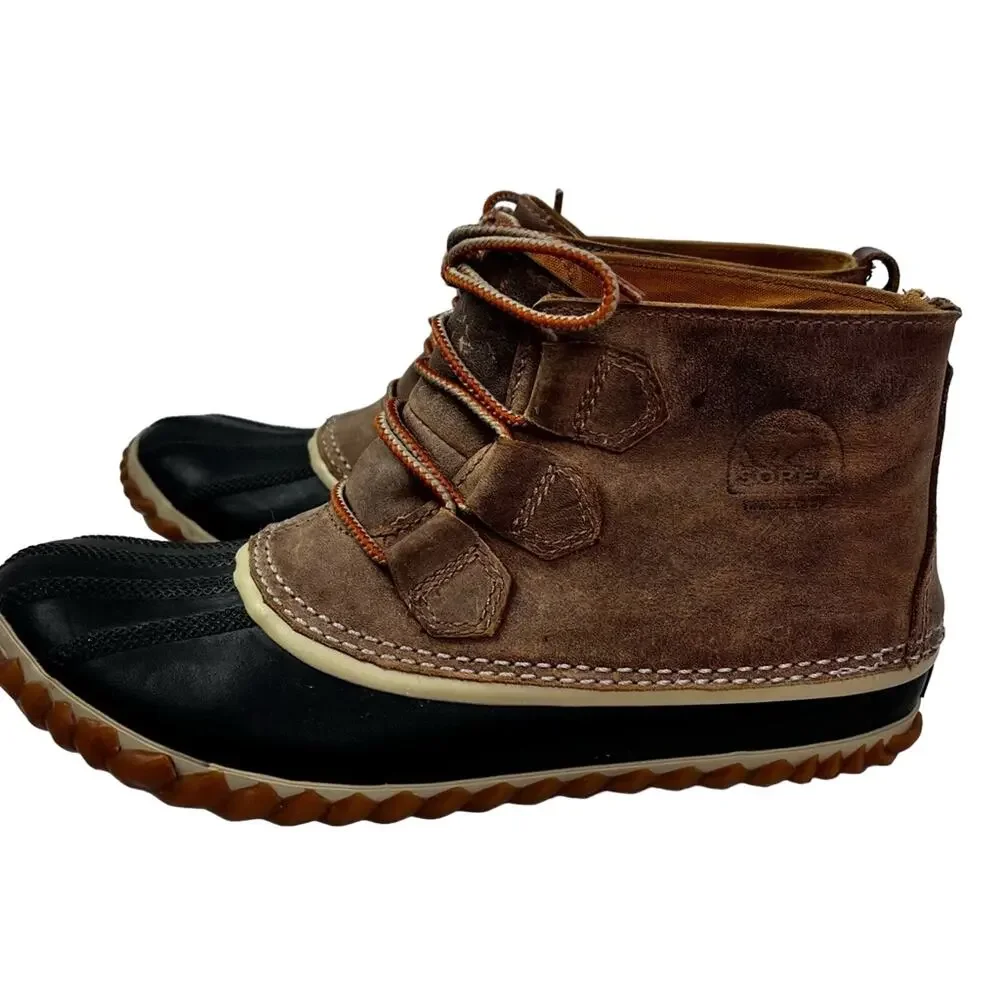 SOREL Rain Boots Women's Size 9 Brown Black Leather NL2133-286